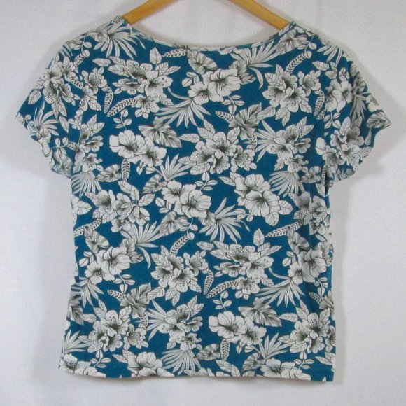 White Stag Womens Teal and White Floral Scoop Neck Cotton Shirt Size M P… - Picture 2 of 5